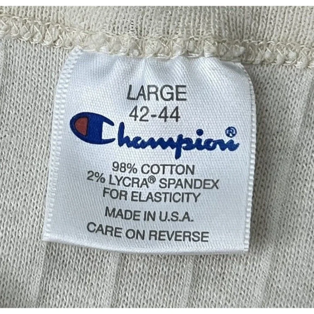Vintage Champion Long Sleeve Pullover Shirt Mens Sz L Cream Ribbed Cotton Blend - Picture 6 of 8